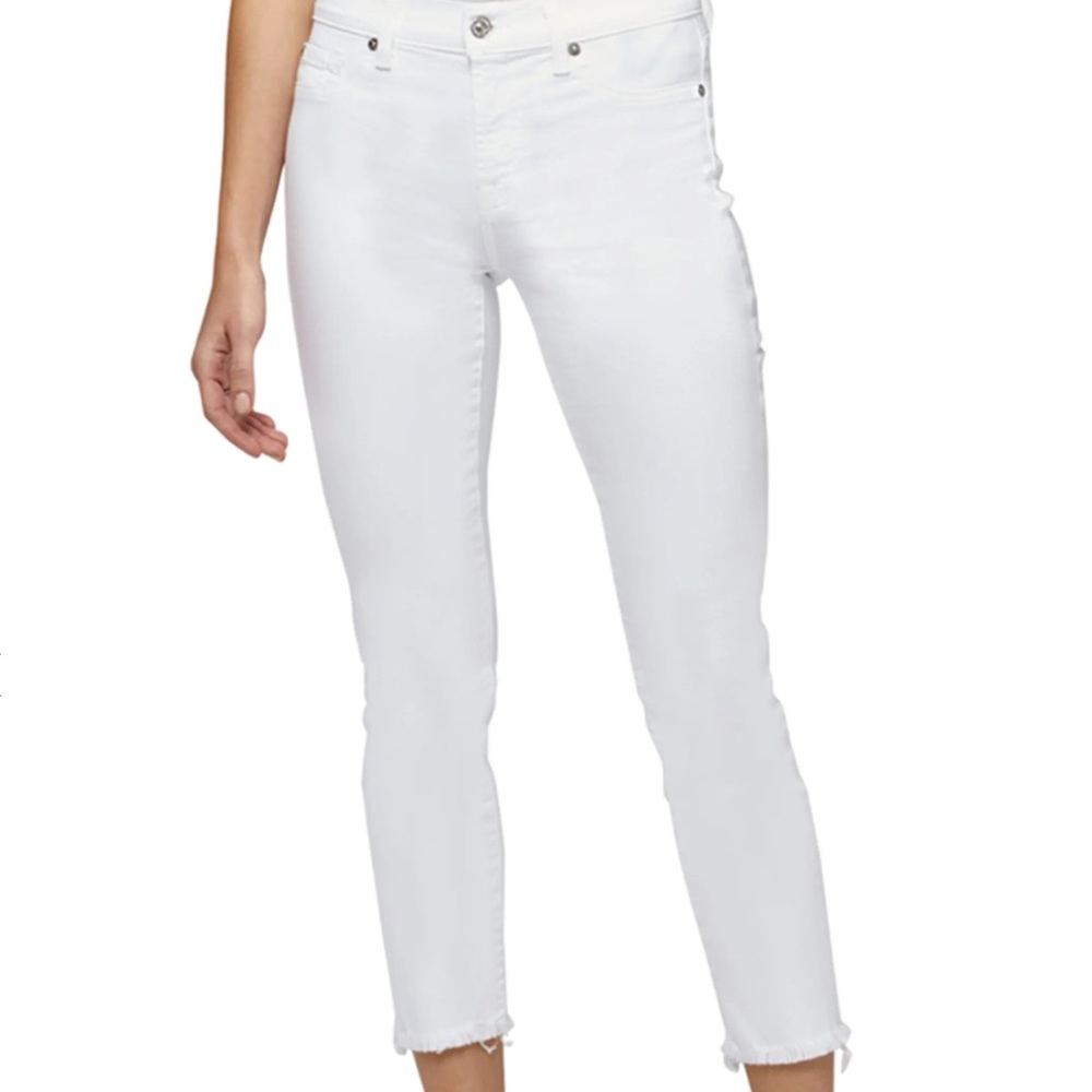 7 For All Mankind Roxanne Raw-Edge Ankle Skinny Jeans, White Size 32 NWT